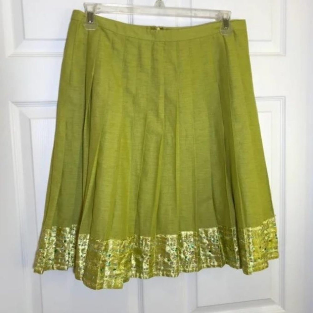 Bright Green Pleated A Line Skirt